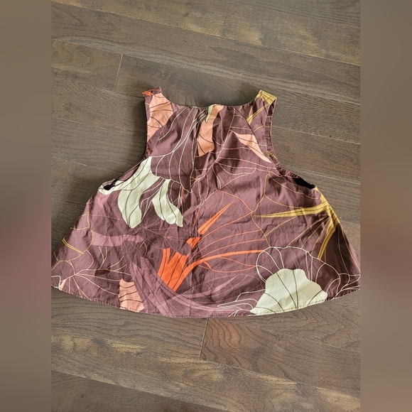 Alice + UO, Cropped Cotton Blouse, Multi-Colored Tropical Leaf Print, Size Small - Picture 2 of 3